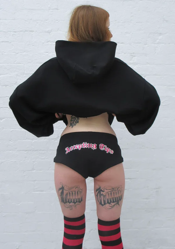 Accepting Tips Glitter Logo Pullover Hoodie Black-5