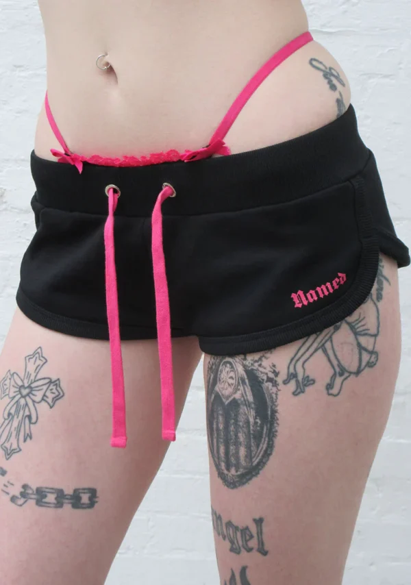 Accepting Tips Rhinestone Micro Racer Shorts Black-2