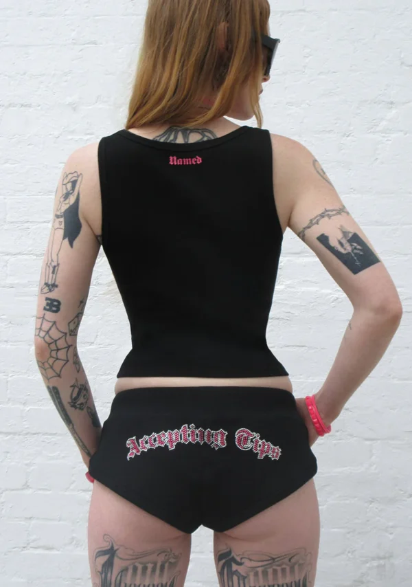Accepting Tips Rhinestone Micro Racer Shorts Black-5