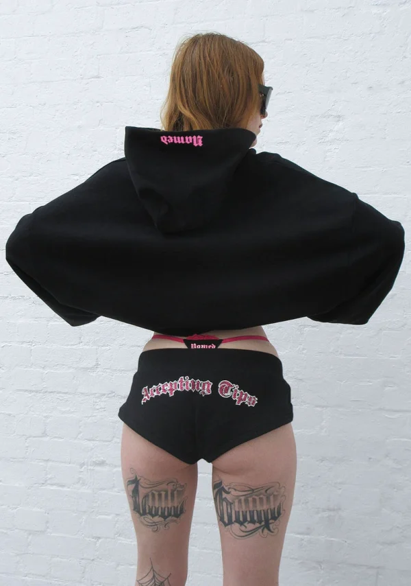 Accepting Tips Rhinestone Pullover Hoodie Black-1