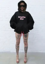 Accepting Tips Rhinestone Pullover Hoodie Black-4