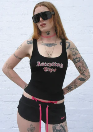Accepting Tips Rhinestone Tank Top Black-1