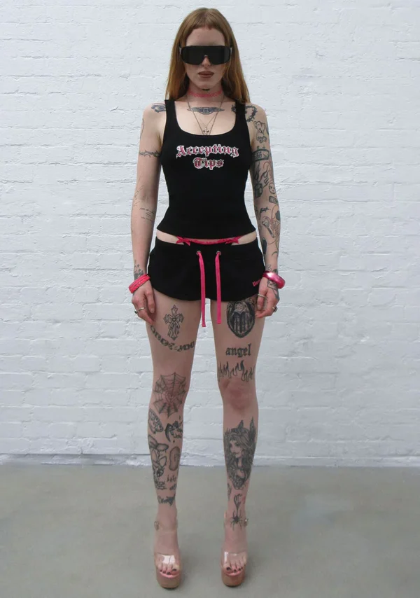 Accepting Tips Rhinestone Tank Top Black-4