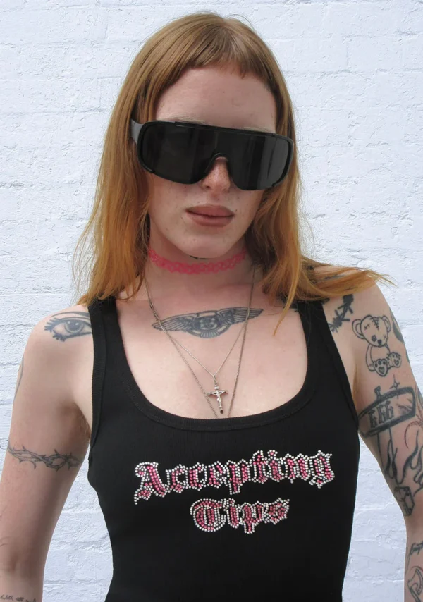Accepting Tips Rhinestone Tank Top Black2