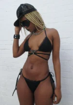 Allure Lace Triangle Bikini Top Black-2