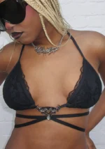 Allure Lace Triangle Bikini Top Black-5