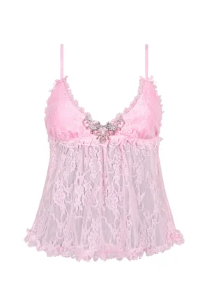 Allure Sheer Lace Cami Top Baby Pink