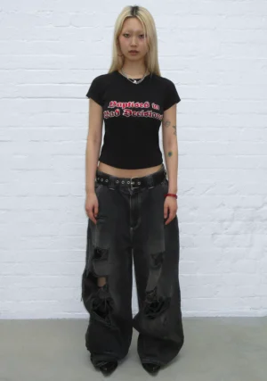 Bad Decisions Rhinestone Baby Tee Black-!