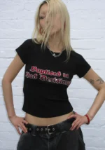 Bad Decisions Rhinestone Baby Tee Black-3