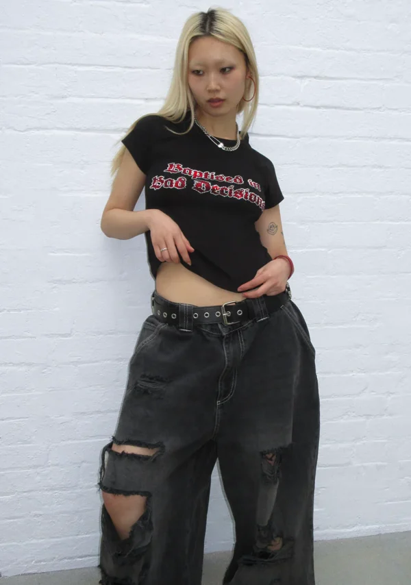 Bad Decisions Rhinestone Baby Tee Black-5