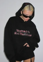 Bad Decisions Rhinestone Pullover Hoodie Black-1