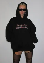Bad Decisions Rhinestone Pullover Hoodie Black-6