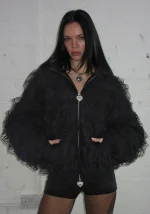 Bad Romance Lace Ruffle ZIP Hoodie Black-1