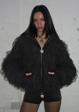 Bad Romance Lace Ruffle ZIP Hoodie Black-1