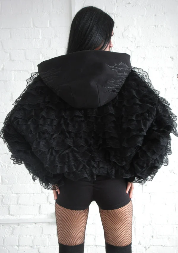 Bad Romance Lace Ruffle ZIP Hoodie Black-2