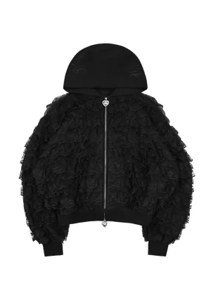 Bad Romance Lace Ruffle ZIP Hoodie Black