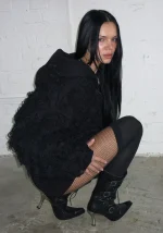 Bad Romance Lace Ruffle ZIP Hoodie Black-5