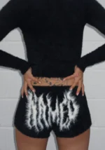 Bittersweet Fluffy Knit Micro Hotpant Shorts Black-1