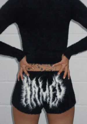 Bittersweet Fluffy Knit Micro Hotpant Shorts Black-1