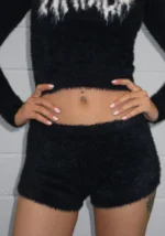 Bittersweet Fluffy Knit Micro Hotpant Shorts Black-3