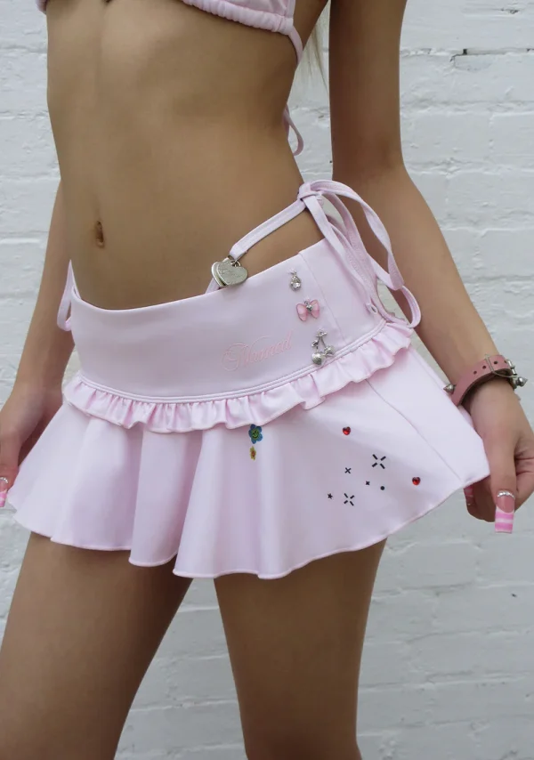 Charm Rhinestone Micro Swim Skirt Baby Pink-4