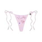 Charm Rhinestone Thong Bikini Bottoms Baby Pink