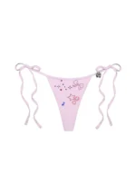 Charm Rhinestone Thong Bikini Bottoms Baby Pink