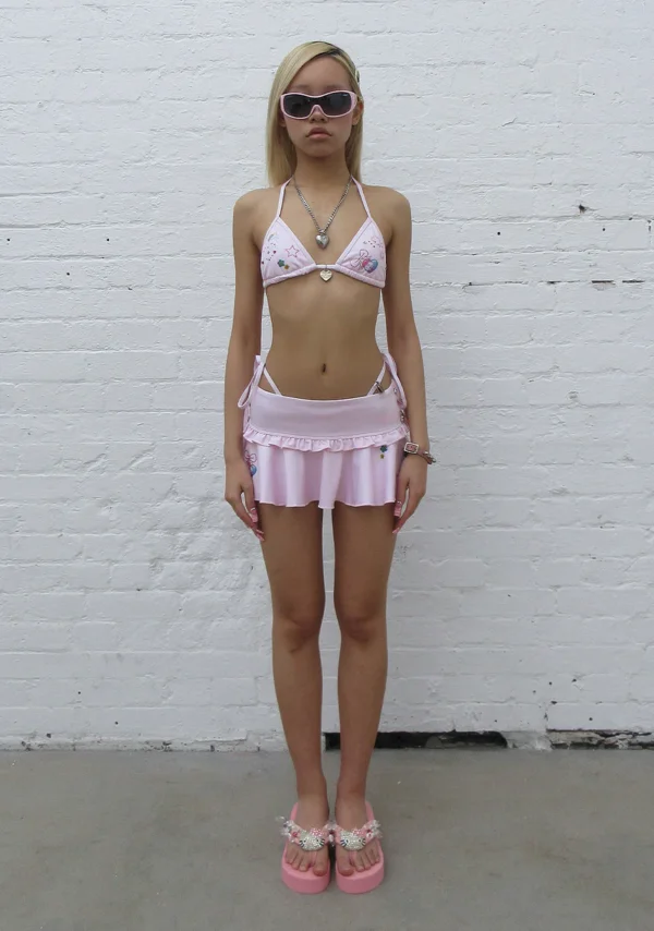 Charm Rhinestone Triangle Bikini Top Baby Pink-2