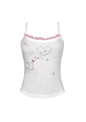 Cherish Pointelle Cami Top White