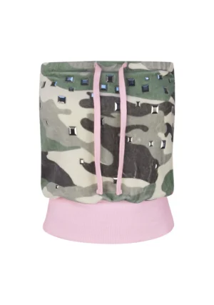 Collide Studded Velour Tube Top Camo