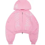 Confessions Embroidered Crop ZIP Hoodie Baby Pink
