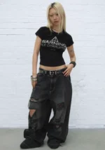 Corrupted Rhinestone Baby Tee Black-4