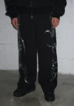 Crash Rhinestone Oversized Sweatpants Black-2