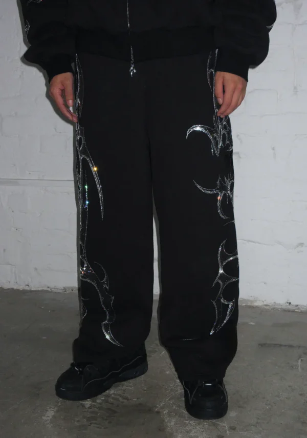 Crash Rhinestone Oversized Sweatpants Black-2