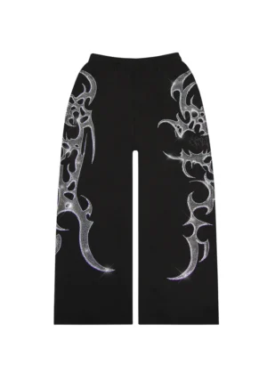 Crash Rhinestone Oversized Sweatpants Black