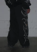 Crash Rhinestone Oversized Sweatpants Black-4