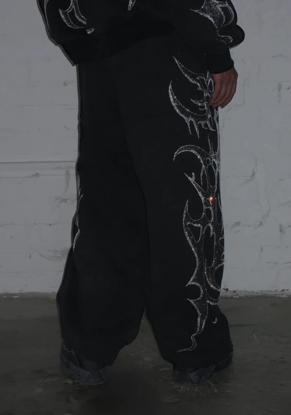 Crash Rhinestone Oversized Sweatpants Black-4