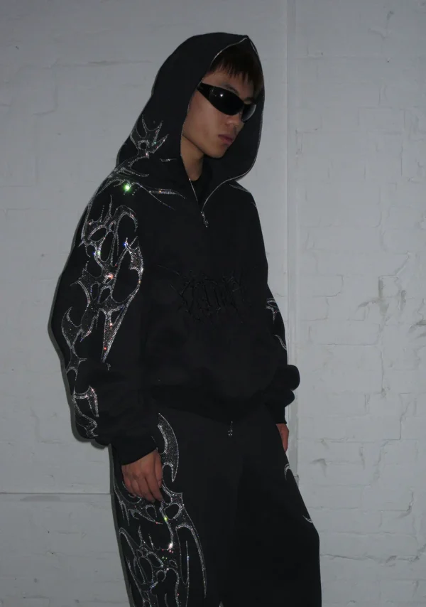 Crash Rhinestone Oversized Sweatpants Black-5