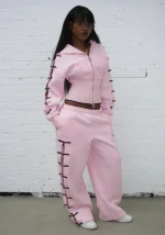 Crush Buckle Fitted Waist ZIP Hoodie Baby Pink-2