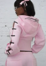 Crush Buckle Fitted Waist ZIP Hoodie Baby Pink-3