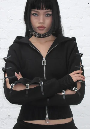 Crush Buckle Fitted Waist ZIP Hoodie Black-1