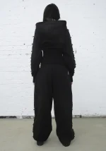 Crush Buckle Fitted Waist ZIP Hoodie Black-3