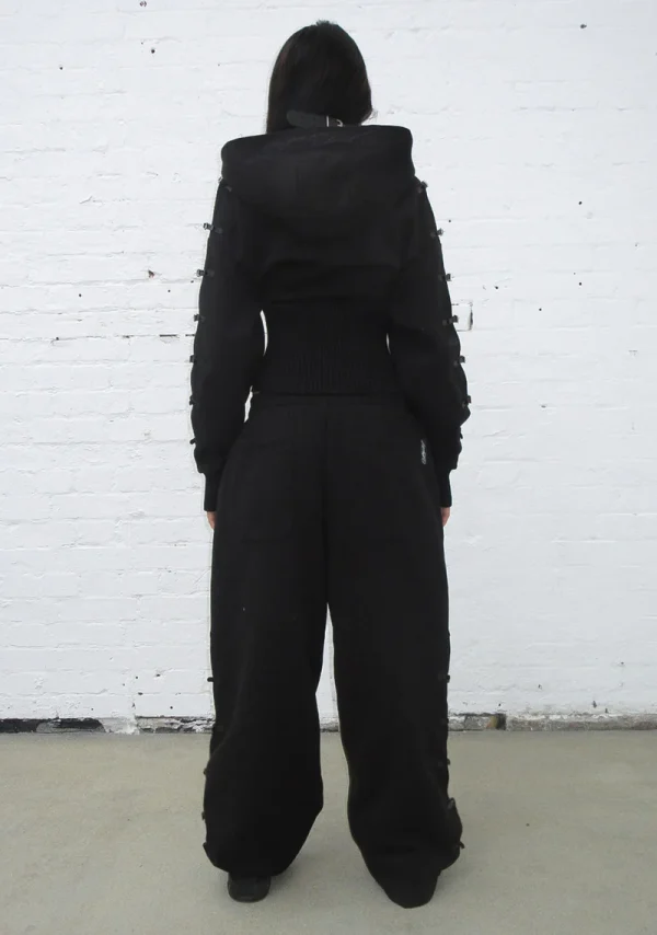 Crush Buckle Fitted Waist ZIP Hoodie Black-3