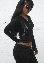 Crush Sculpt Stretch Drape Hoodie Black-2