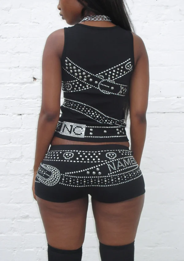 Crush Studded Belt Micro Hotpant Shorts Black-3