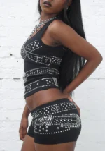 Crush Studded Belt Micro Hotpant Shorts Black-4