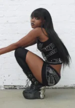 Crush Studded Belt Micro Hotpant Shorts Black-5