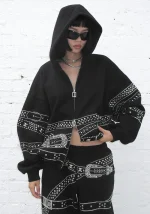 Crush Studded Belt ZIP Hoodie Black-1