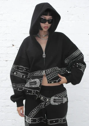 Crush Studded Belt ZIP Hoodie Black-1