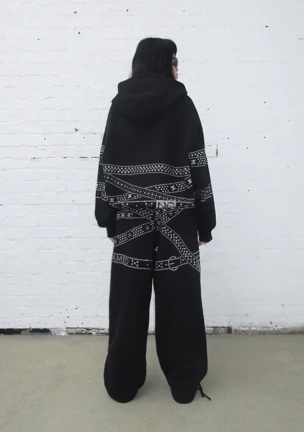 Crush Studded Belt ZIP Hoodie Black-2